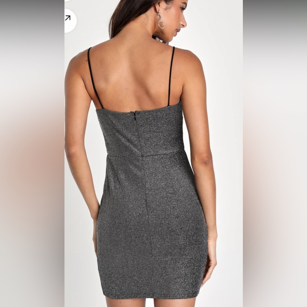 LULU'S Take Me Anywhere Silver Sparkly Asymmetrical Bodycon Mini Dress - Picture 2 of 15